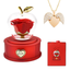 Luxury Eternal Rose Apple Jewelry Box with Gold Heart Necklace – Red Drawer Gift Handbag