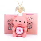 Teddy Bear Eternal Rose Box with Heart Necklace – Luxury Gift for Women - Large