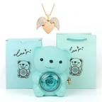 Teddy Bear Eternal Rose Box with Heart Necklace – Luxury Gift for Women - Large