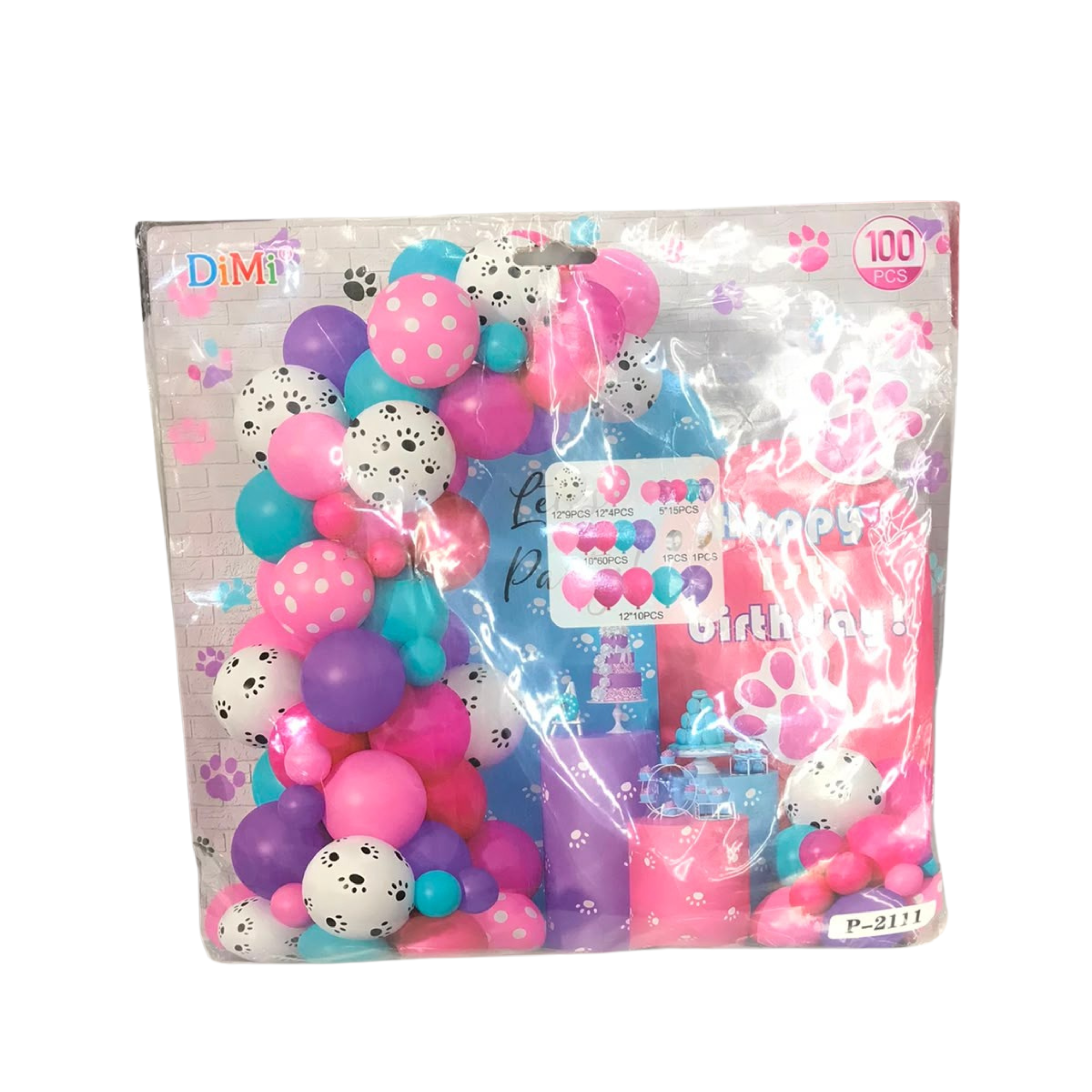 DiMi 100pcs Paw Print & Pink Balloon Arch Kit – Puppy Dog Theme Birthday Decoration Set (P-2111) Main image