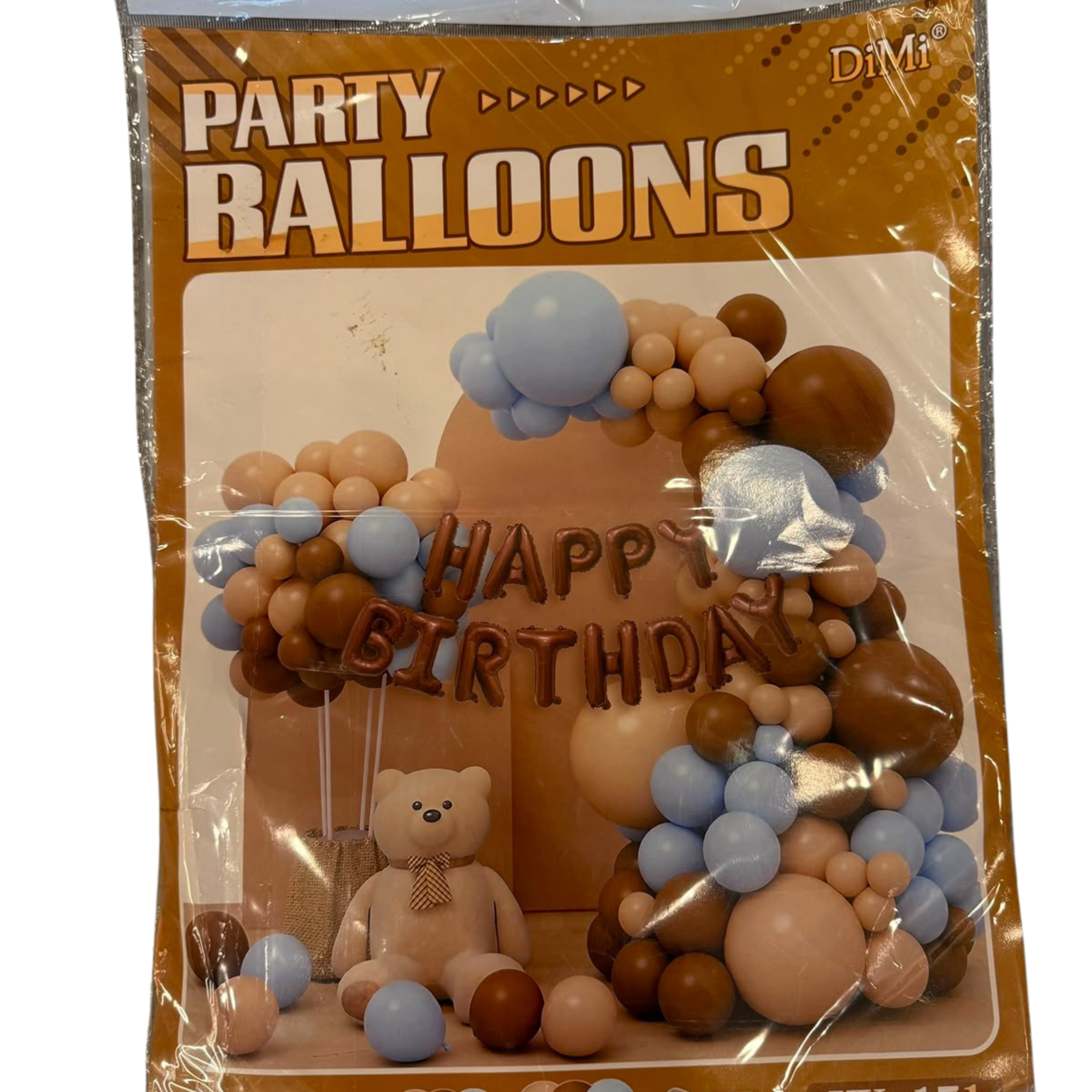 DiMi Teddy Bear Theme Party Balloons Kit – Pastel Blue and Brown Birthday Decoration Set Main image