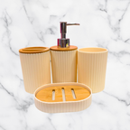 Modern 4-Piece Fluted Bathroom Accessories Set with Eco-Friendly Bamboo Accents