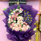 Deluxe Teddy, Flower & Chocolate Combo Bouquet