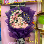 Deluxe Teddy, Flower & Chocolate Combo Bouquet