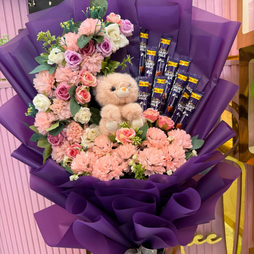 Deluxe Teddy, Flower & Chocolate Combo Bouquet Secondary image