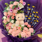 Deluxe Teddy, Flower & Chocolate Combo Bouquet