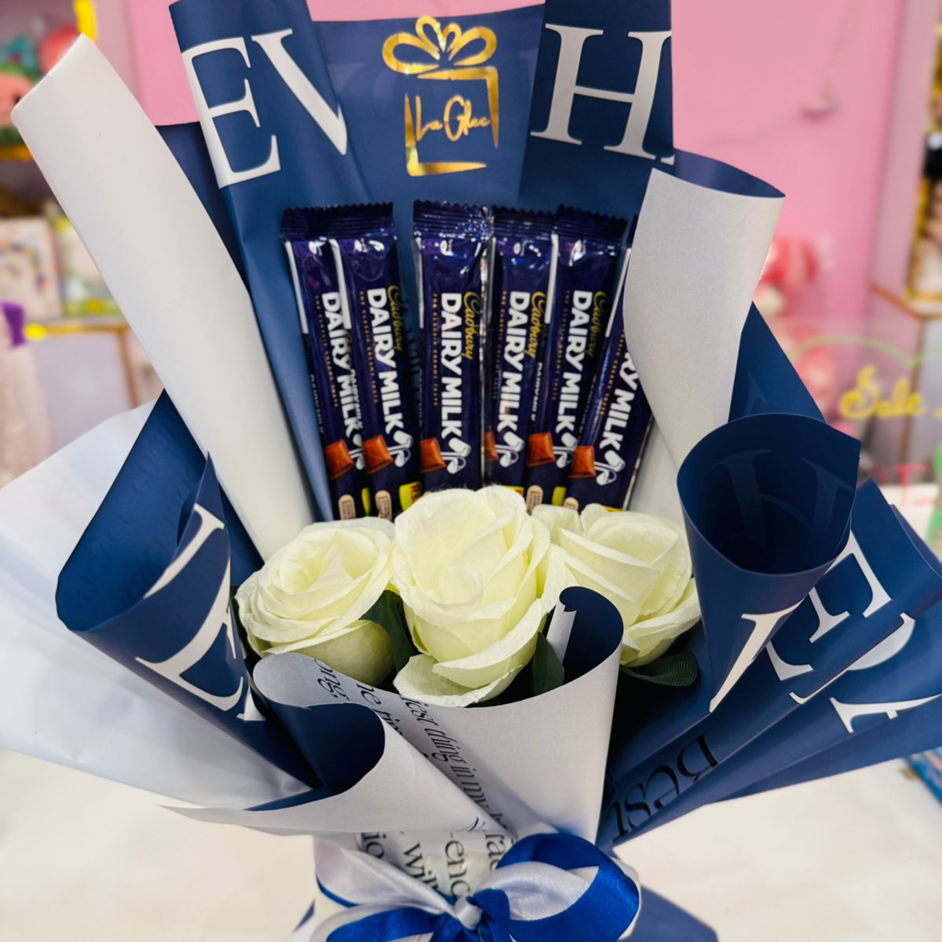 Luxury Cadbury Dairy Milk Chocolate and White Rose Gift Bouquet