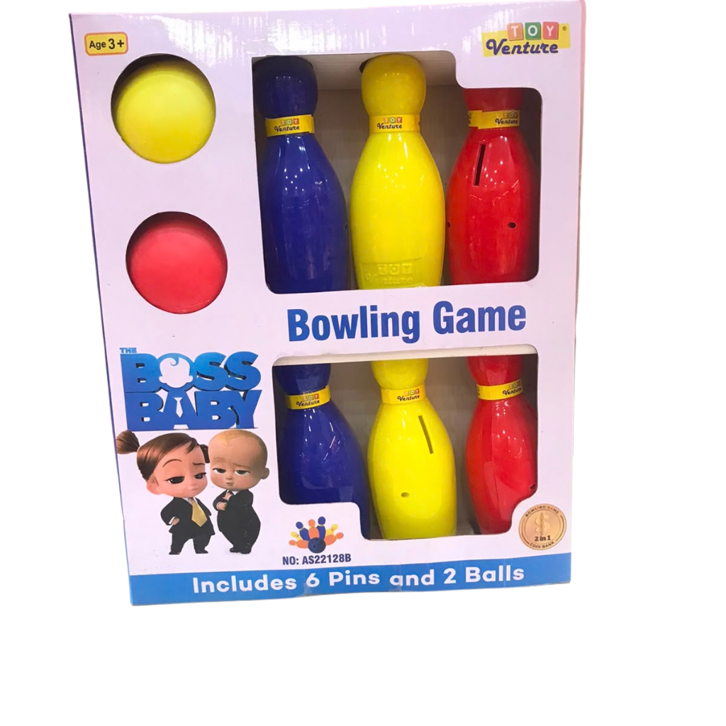 Toy Venture The Boss Baby Bowling Game & Coin Bank Playset - Includes 6 Colorful Pins and 2 Balls for Kids Age 3+