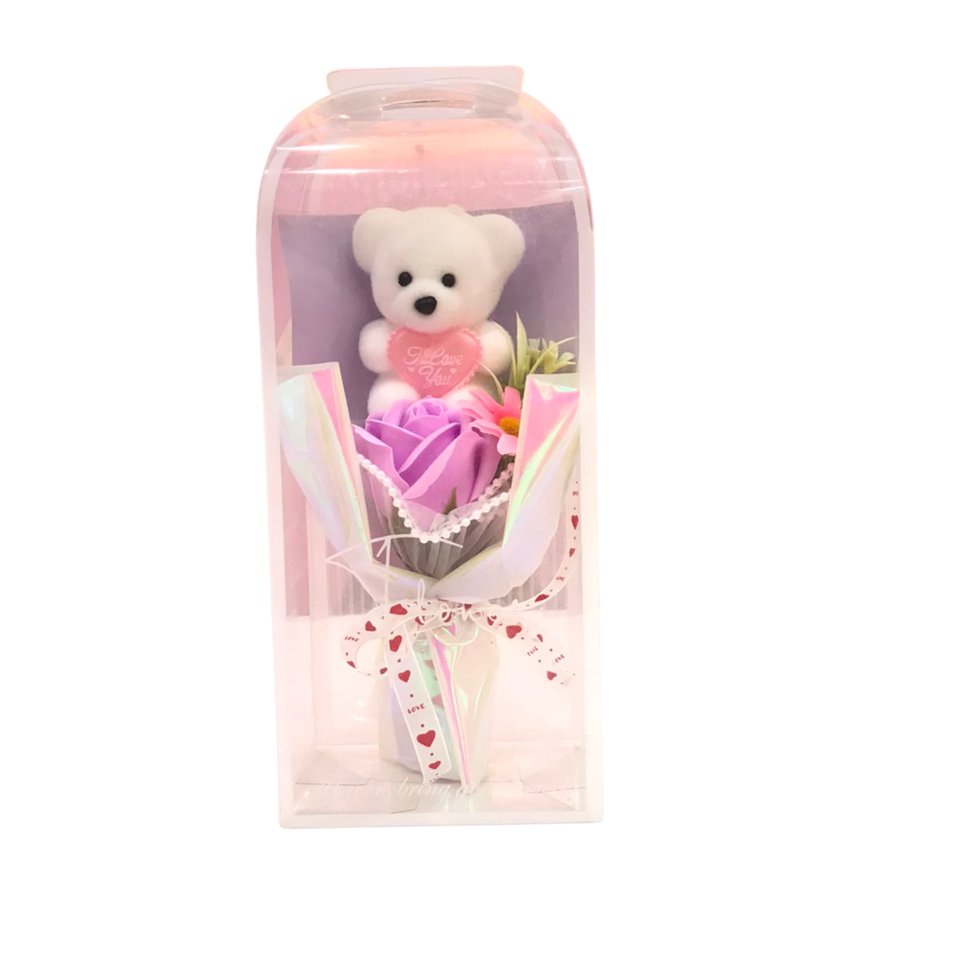 Mini Teddy Bear and Scented Soap Rose Flower Bouquet Gift Set Main image