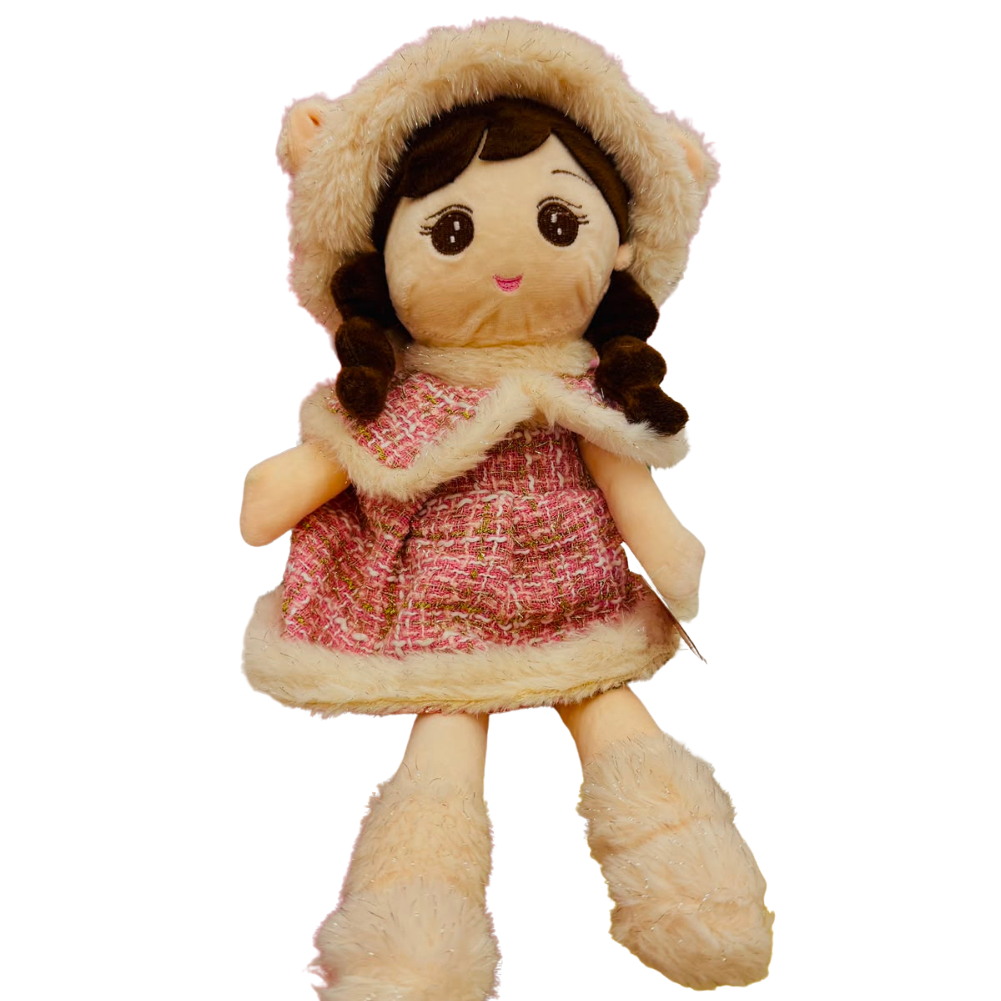 Cute Twin Plush Girl Dolls – Soft Stuffed Rag Dolls with Winter Hats medium 45 cm Secondary image