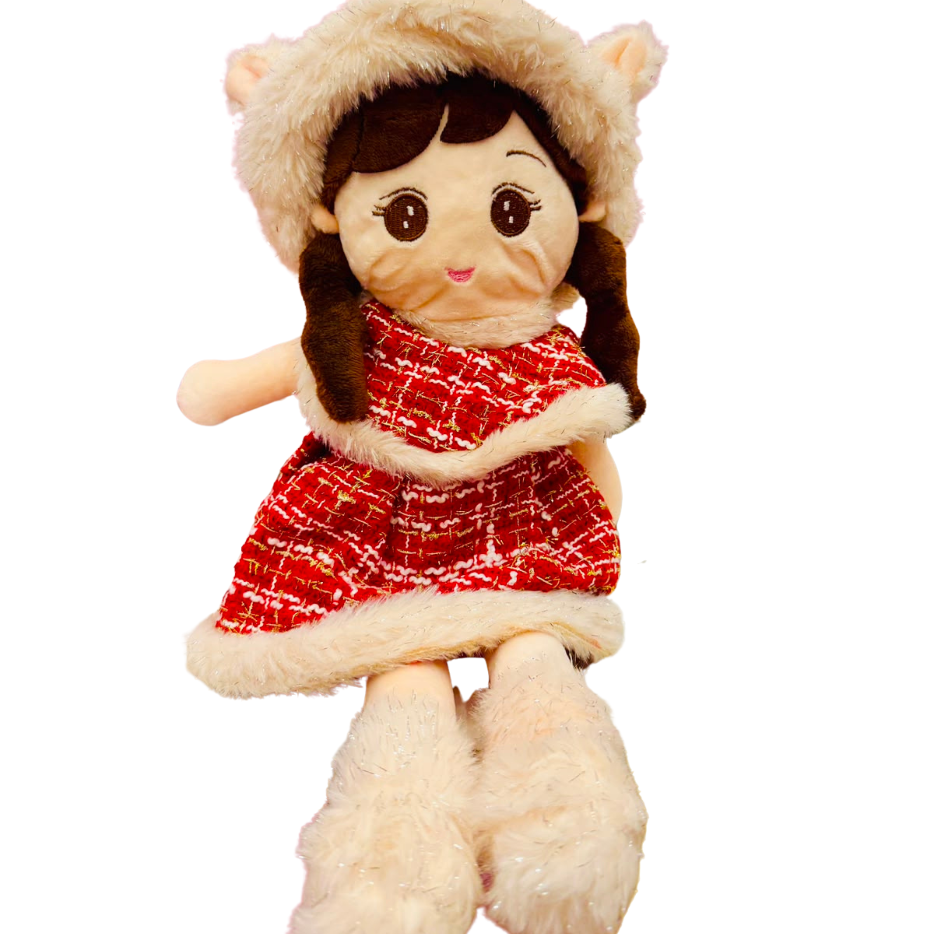 Cute Twin Plush Girl Dolls – Soft Stuffed Rag Dolls with Winter Hats medium 45 cm Main image