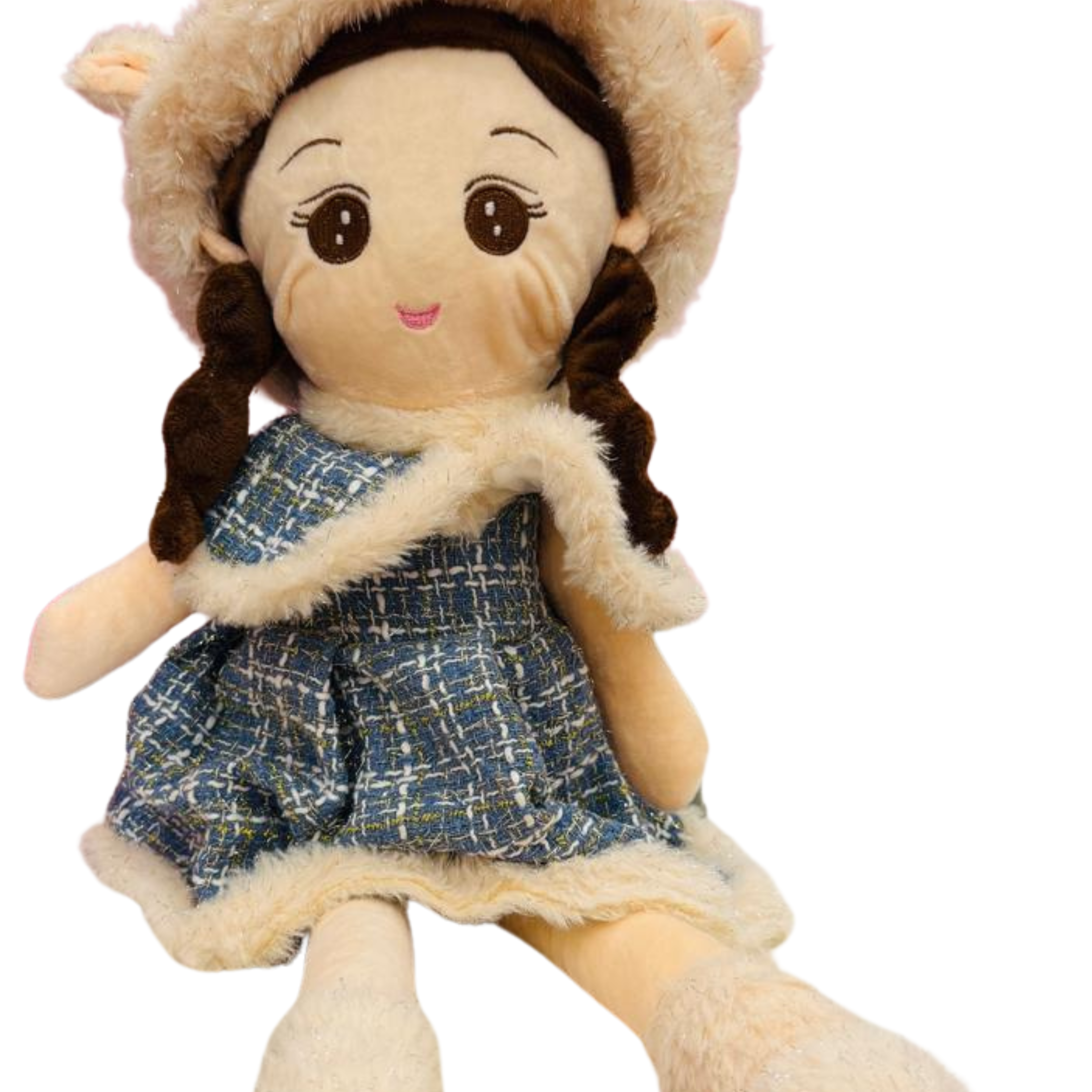 Cute Twin Plush Girl Dolls – Soft Stuffed Rag Dolls in Blue and Red Dresses large 60cm Main image