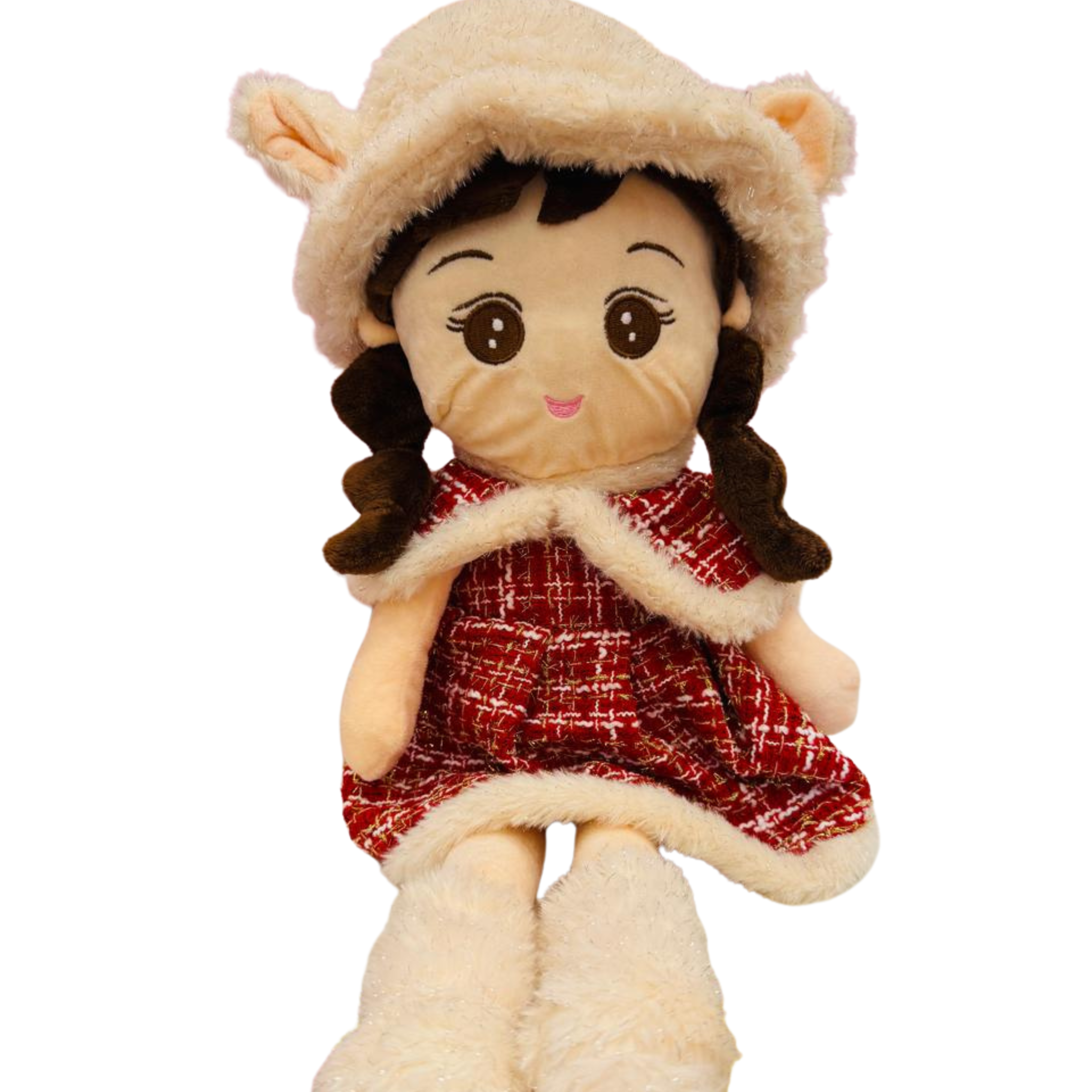 Cute Twin Plush Girl Dolls – Soft Stuffed Rag Dolls in Blue and Red Dresses large 60cm Secondary image
