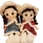 Cute Twin Plush Girl Dolls – Soft Stuffed Rag Dolls in Blue and Red Dresses large 60cm