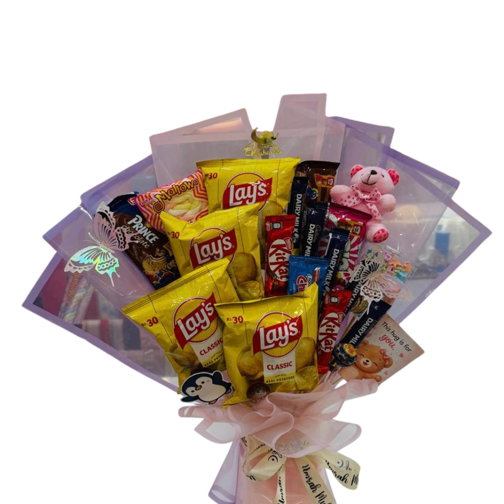 Ultimate Sweet & Savory Snack Bouquet Premium Chocolates, Chips & Plush Gift Arrangement