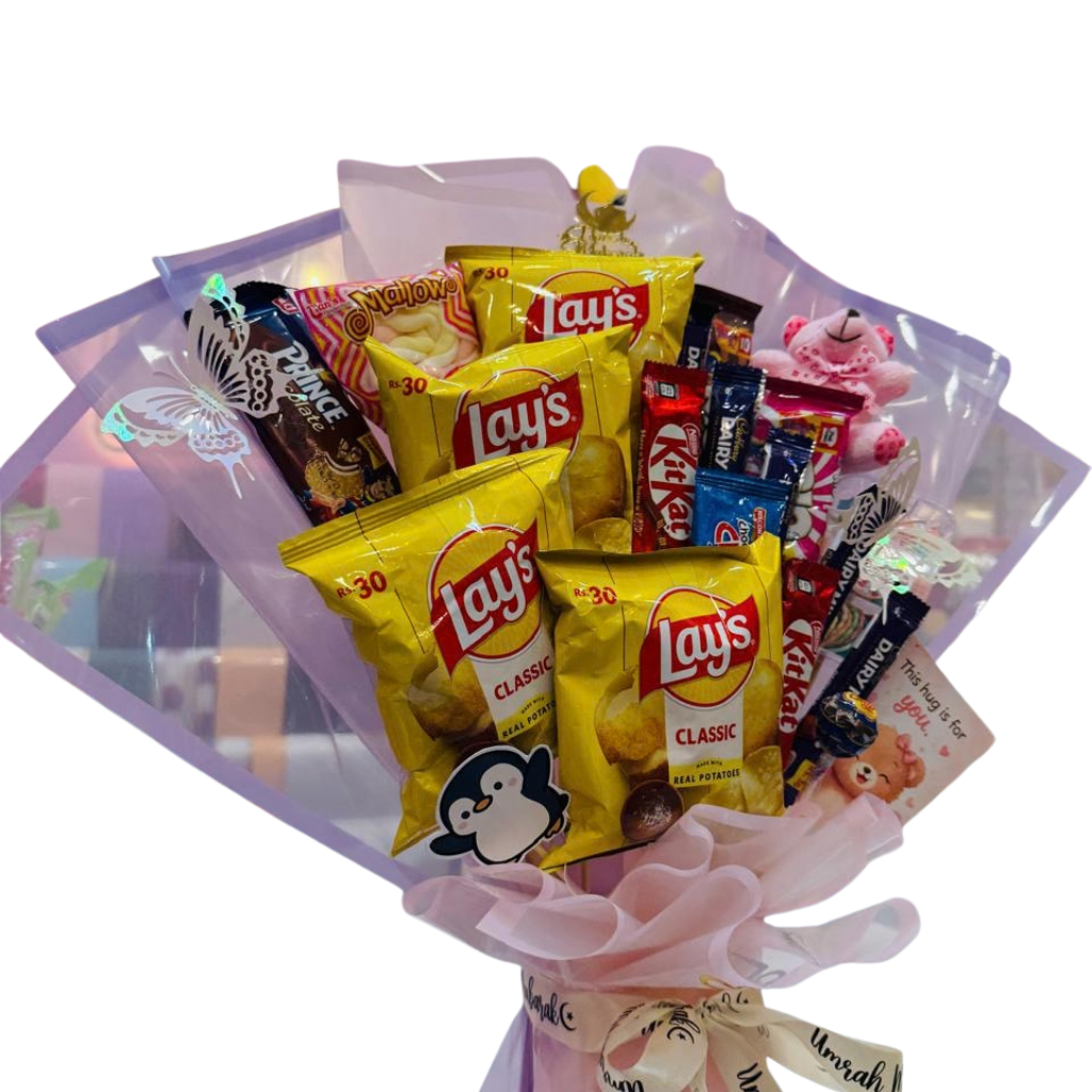 Ultimate Sweet & Savory Snack Bouquet Premium Chocolates, Chips & Plush Gift Arrangement