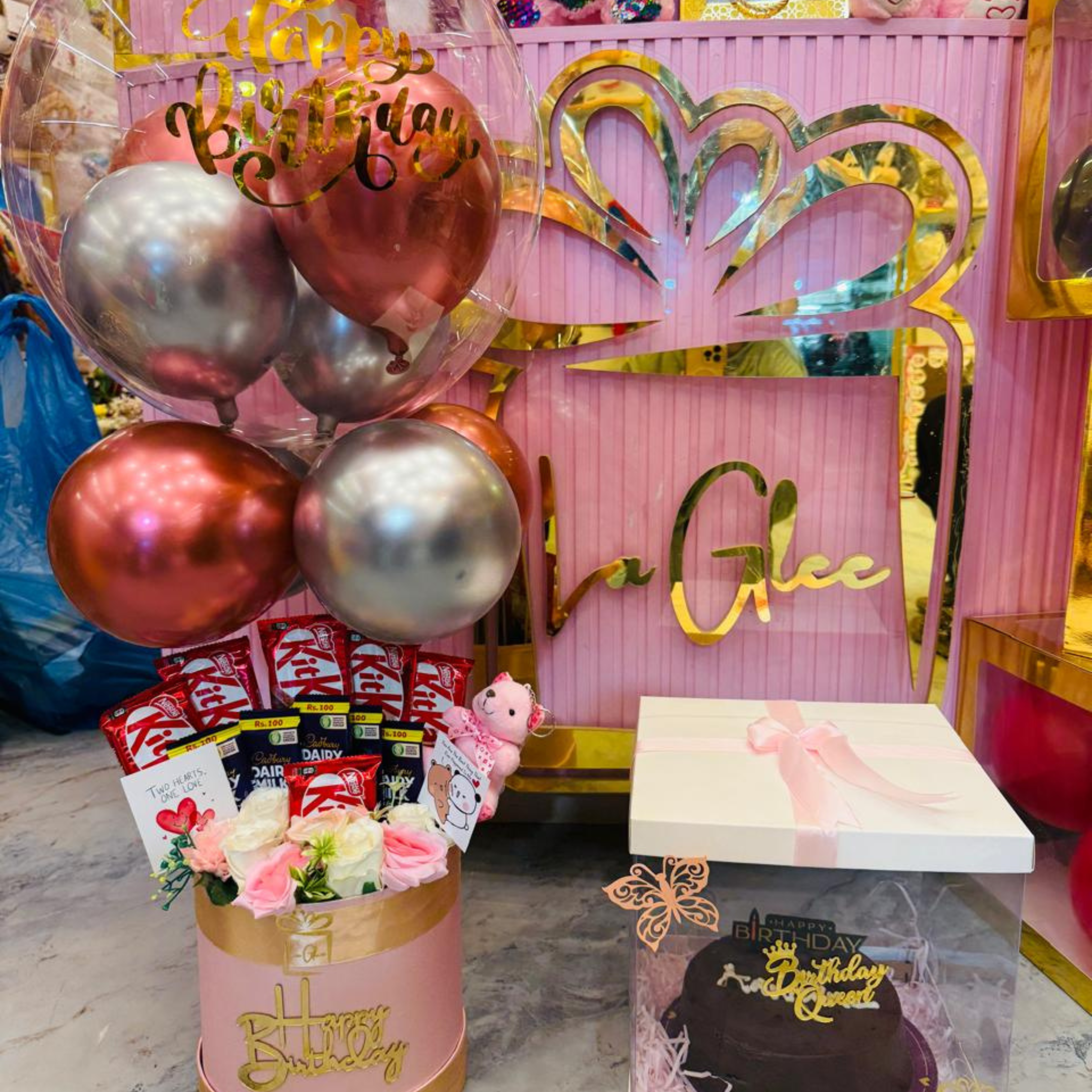 Royal Birthday Celebration Gift Box with Balloon Bouquet & Chocolate Cake Secondary image
