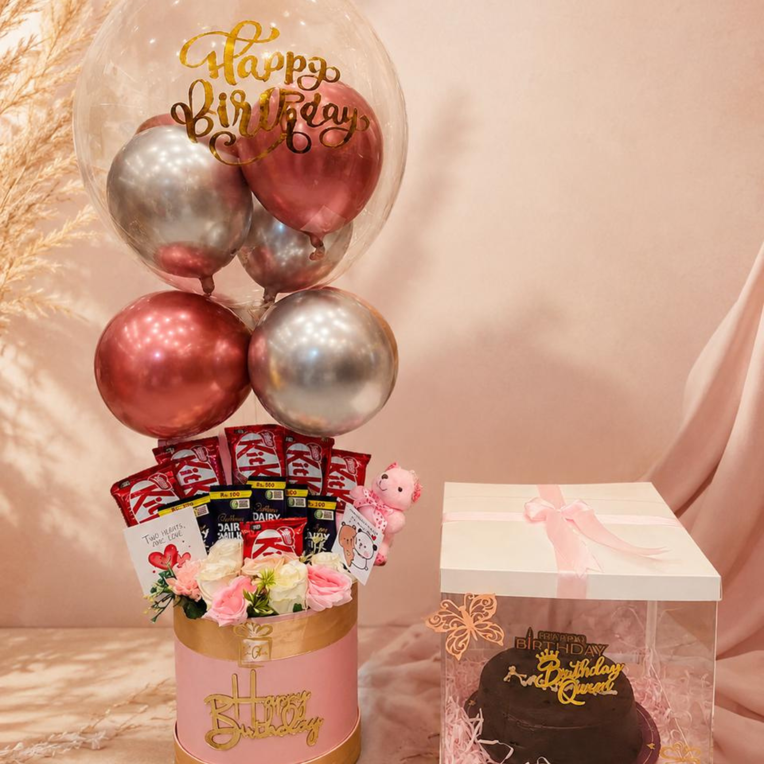 Royal Birthday Celebration Gift Box with Balloon Bouquet & Chocolate Cake Main image