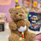 Plush Birthday Teddy Bear – Soft Stuffed Animal with Party Hat & Ice Cream Cone