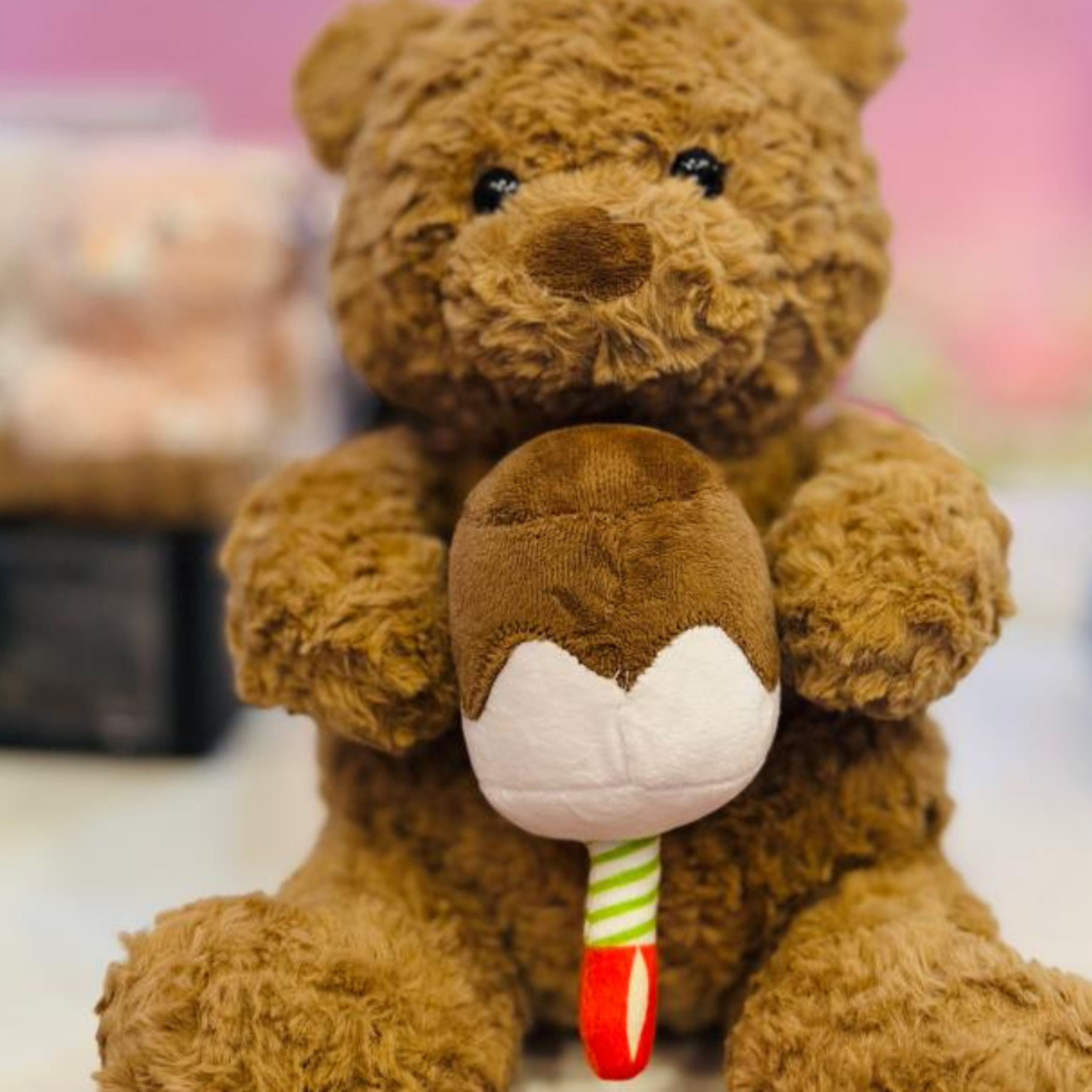 Plush Birthday Teddy Bear – Soft Stuffed Animal with Party Hat & Ice Cream Cone