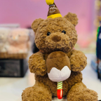 Plush Birthday Teddy Bear – Soft Stuffed Animal with Party Hat & Ice Cream Cone