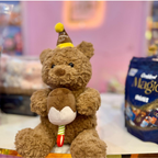 Plush Birthday Teddy Bear – Soft Stuffed Animal with Party Hat & Ice Cream Cone