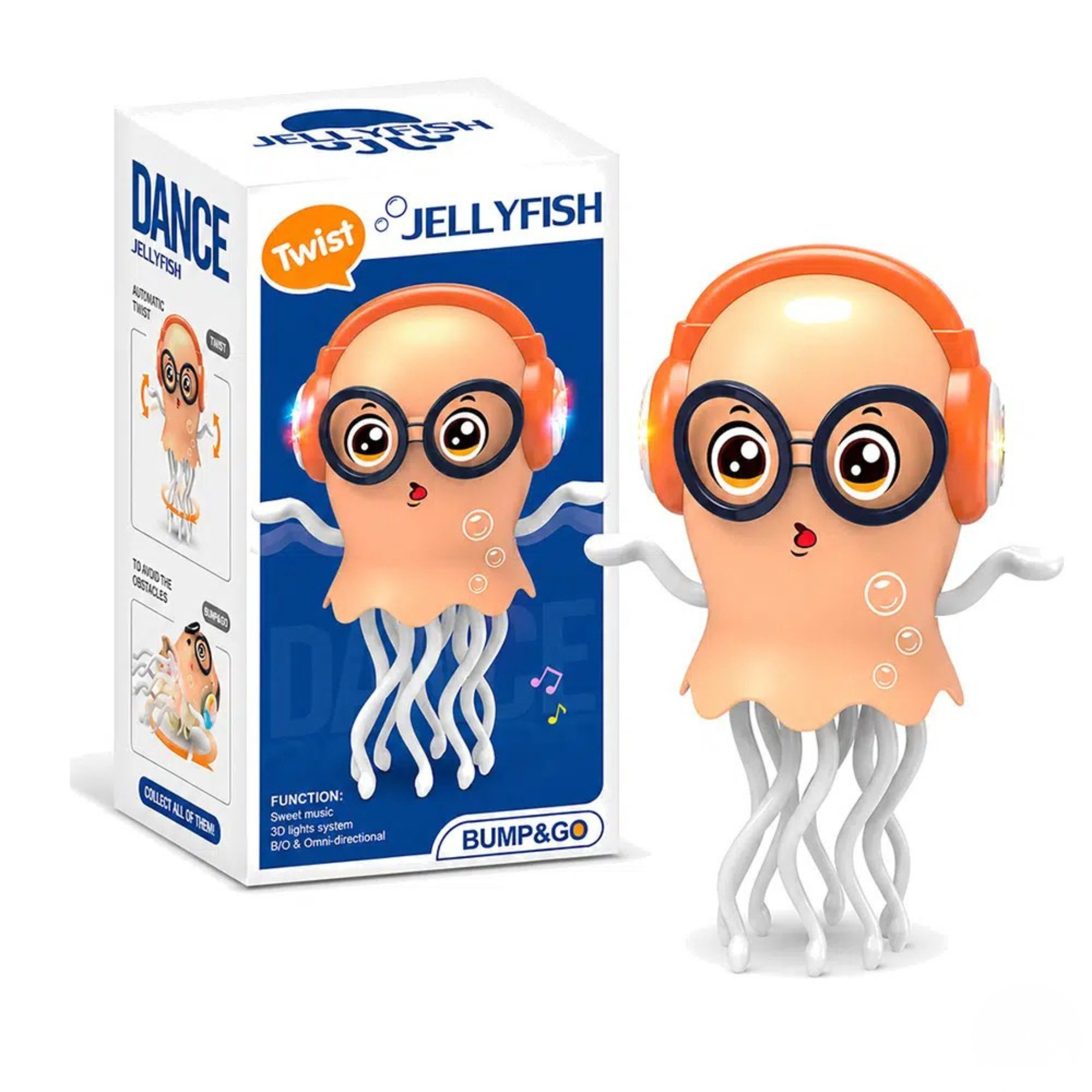 Dancing Jellyfish Electric Toddler Toy – Battery Operated Bump and Go Musical Toy with 3D Flashing Lights and Automatic Twist Action Main image