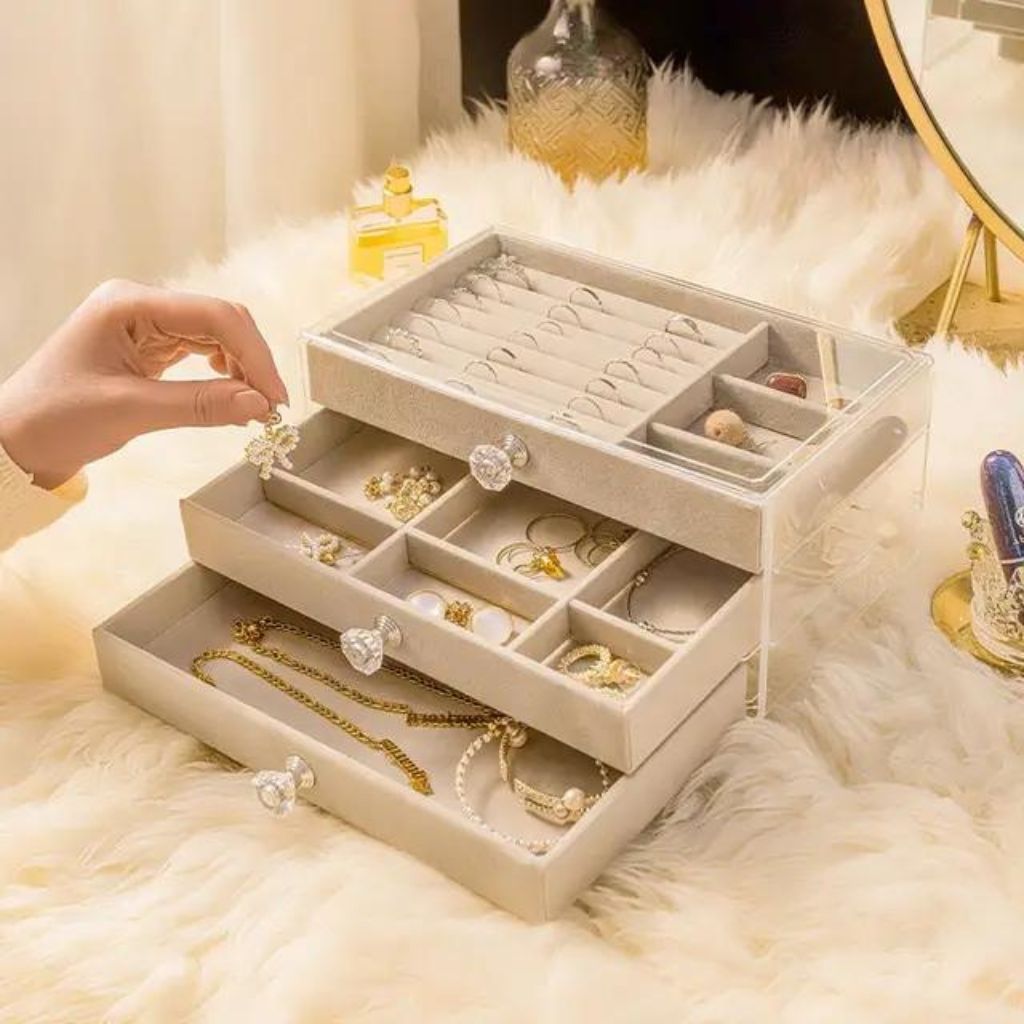 Acrylic Jewelry Box with 3 Drawers – Velvet Lined Organizer for Earrings, Rings, Necklaces & Bracelets – Elegant Display Case & Gift for Women Secondary image