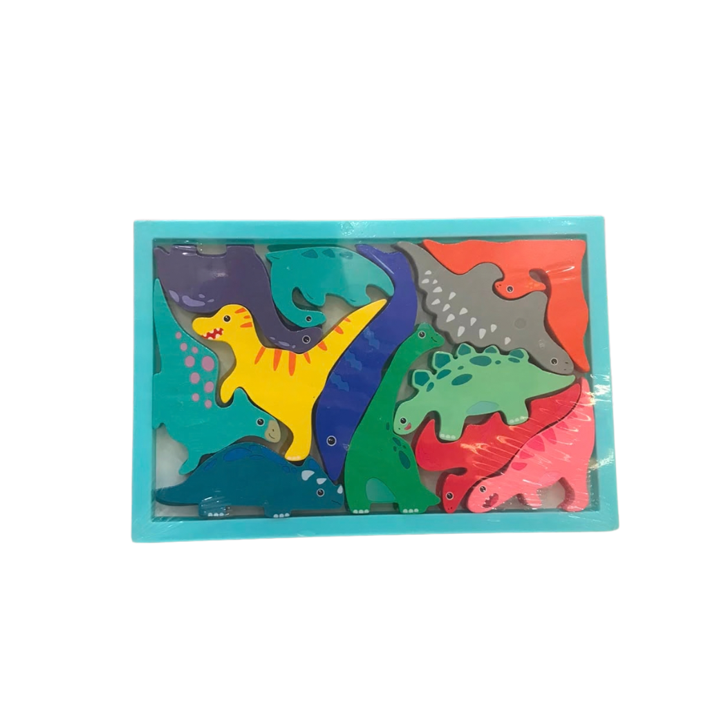 Wooden Colorful Dinosaur Tetris Block Puzzle - Multi-Shaped Animal Jigsaw Stacking Board Game for Toddler Early Learning