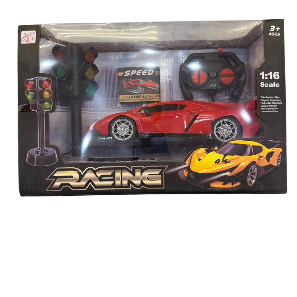 1:16 Scale Remote Control Racing Car Toy Set with Traffic Light & Rechargeable Battery