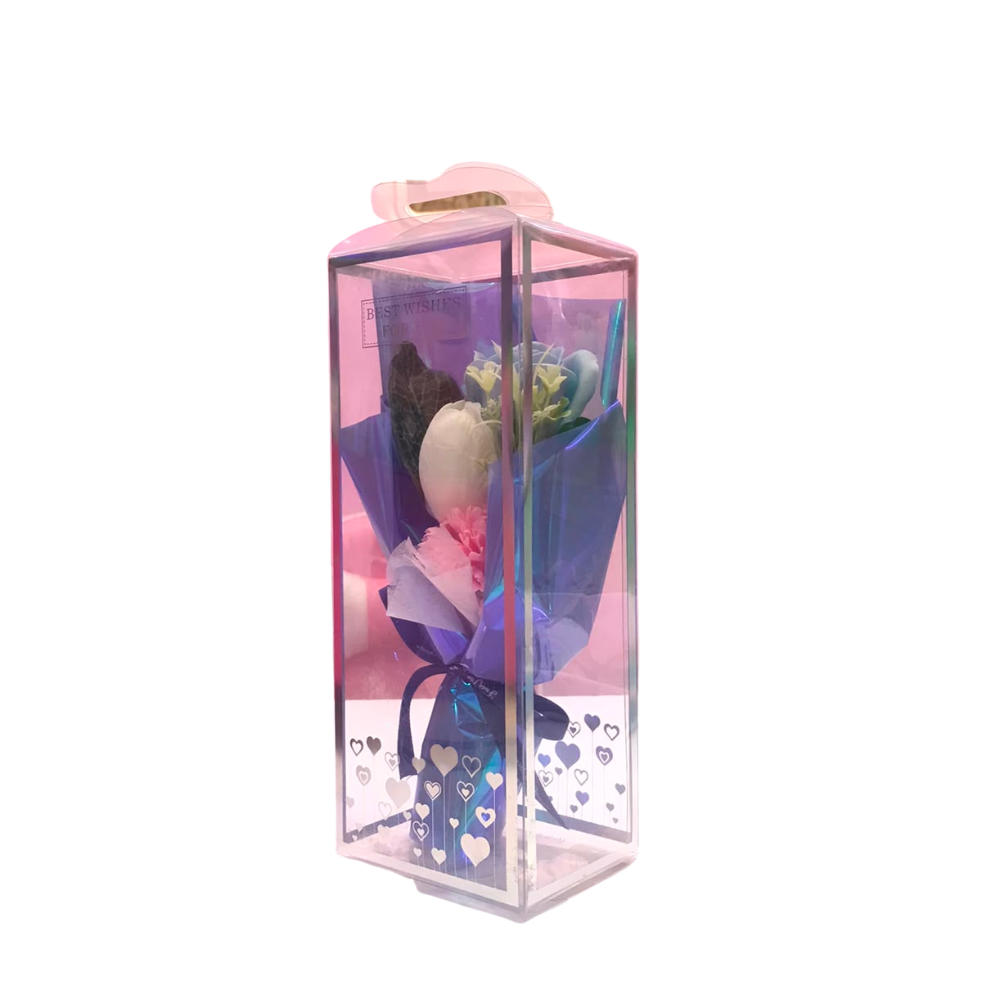 Artificial Soap Flower Bouquet in Holographic Clear Gift Box Secondary image