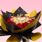 Luxury Ferry Rose Chocolate and Red Rose Gift Bouquet with Premium Gold Foil Wrapping