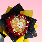 Luxury Ferry Rose Chocolate and Red Rose Gift Bouquet with Premium Gold Foil Wrapping
