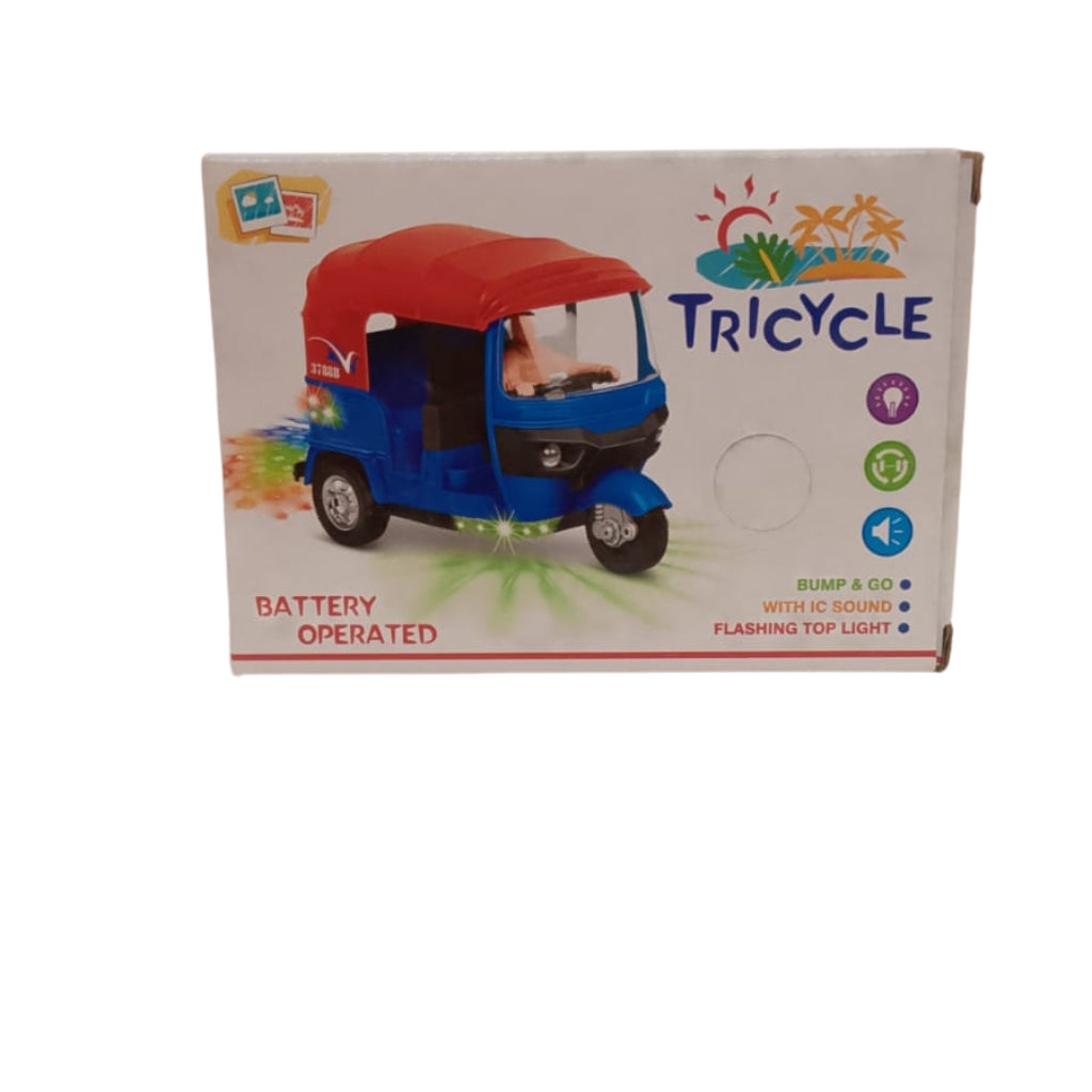 Battery Operated Bump & Go Toy Tricycle Auto-Rickshaw with Flashing Lights and Sound Main image